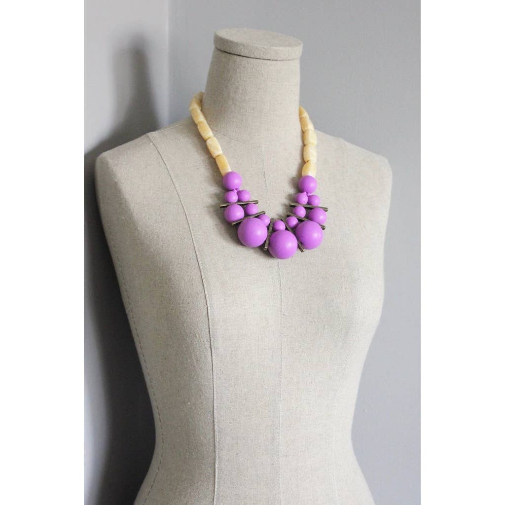 David Aubrey Yellow Stone Purple Acrylic Necklace