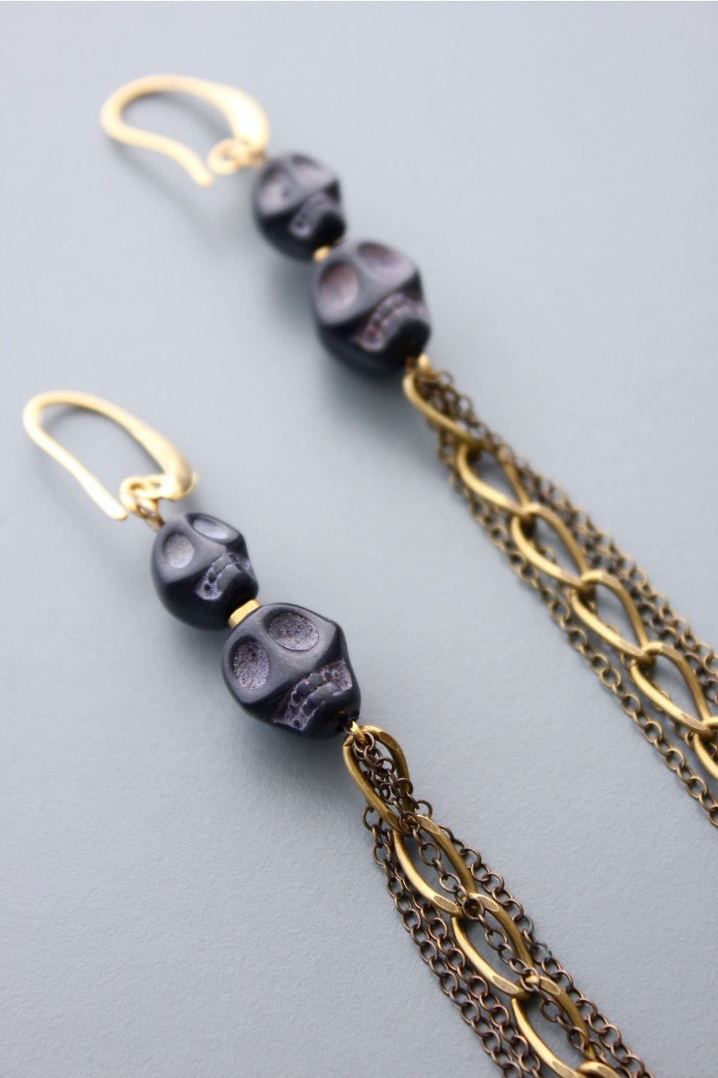 David Aubrey Black Skull Duster Earrings