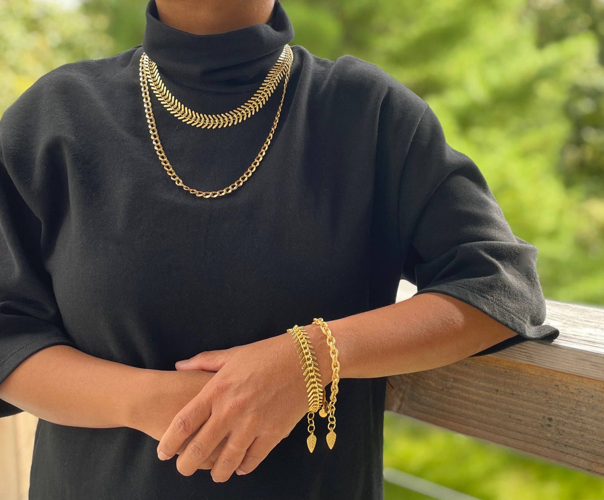 David Aubrey Gold Chain Fish Bone Necklace