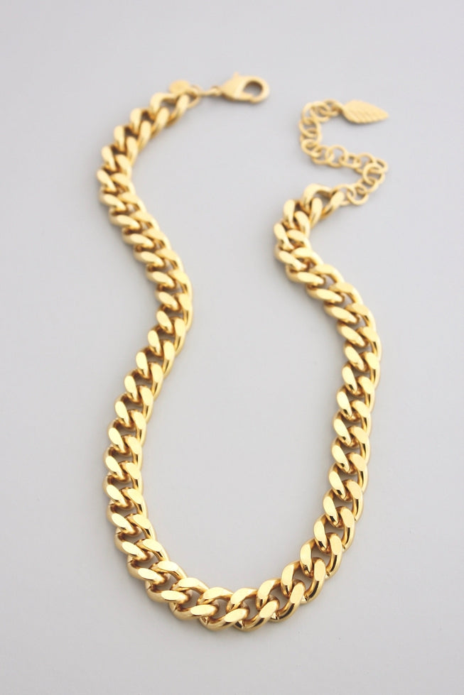 David Aubrey Gold Chunky Curb Chain Necklace 15"