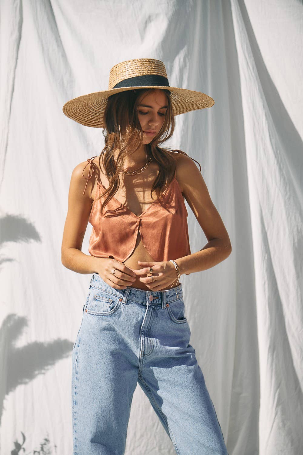 Endless Blu Silky Satin Cropped Top