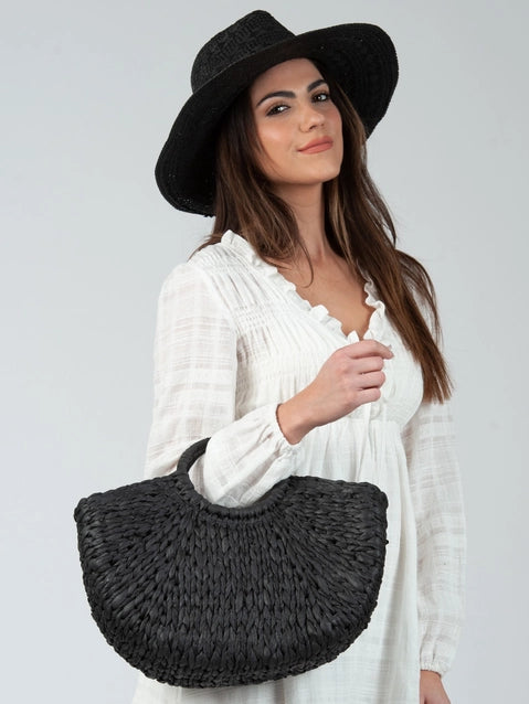 Lucca Woven Straw Tote | Black