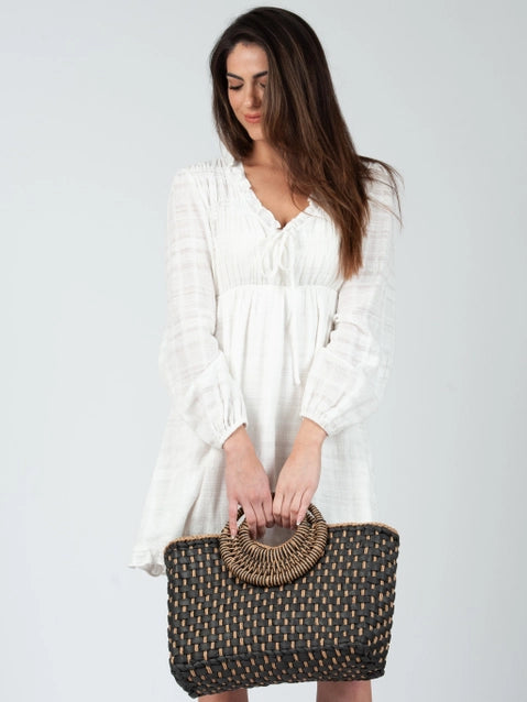 Lucca Basket Weave Bag | Navy + Tan