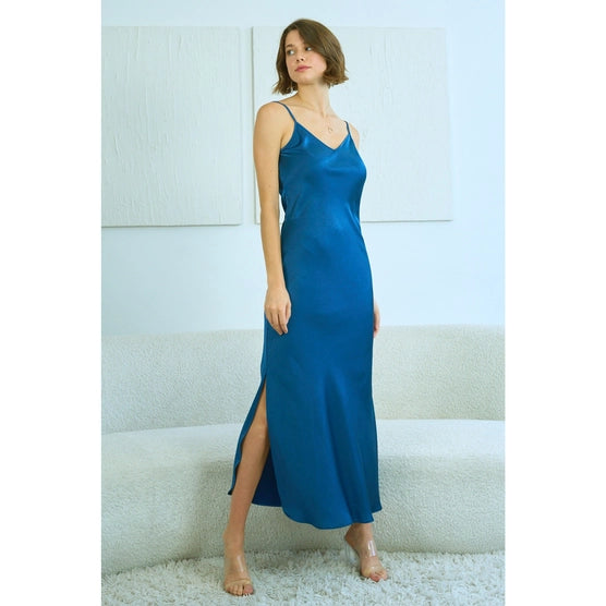 Maronie Satin Slip Dress | Midnight Blue