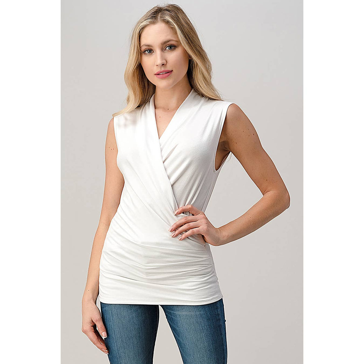 Heimious Surplice Sleeveless Knit Top