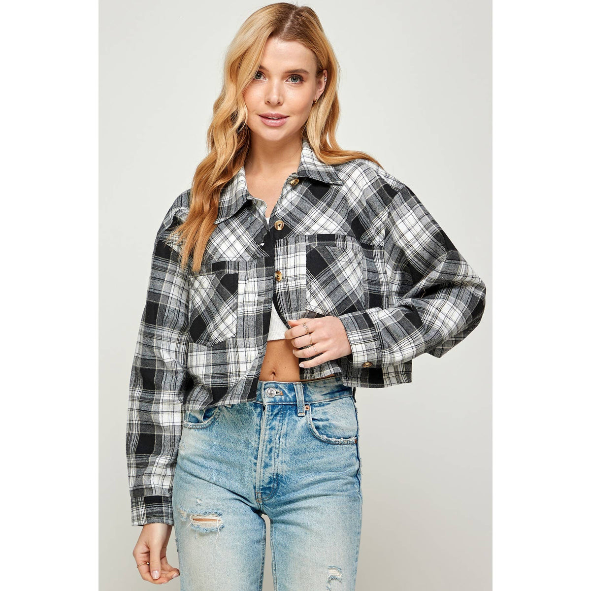 San Souci Cropped Oversized Plaid Shirt