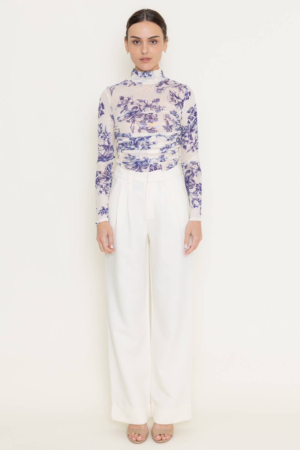 Fore Collection Mock Neck Floral Mesh Bodysuit