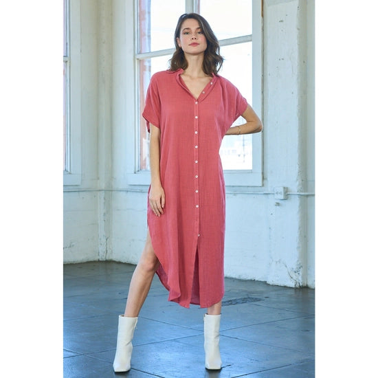 toile shirt dress Maronie Cotton Midi Shirt Dress Coral – TOILE