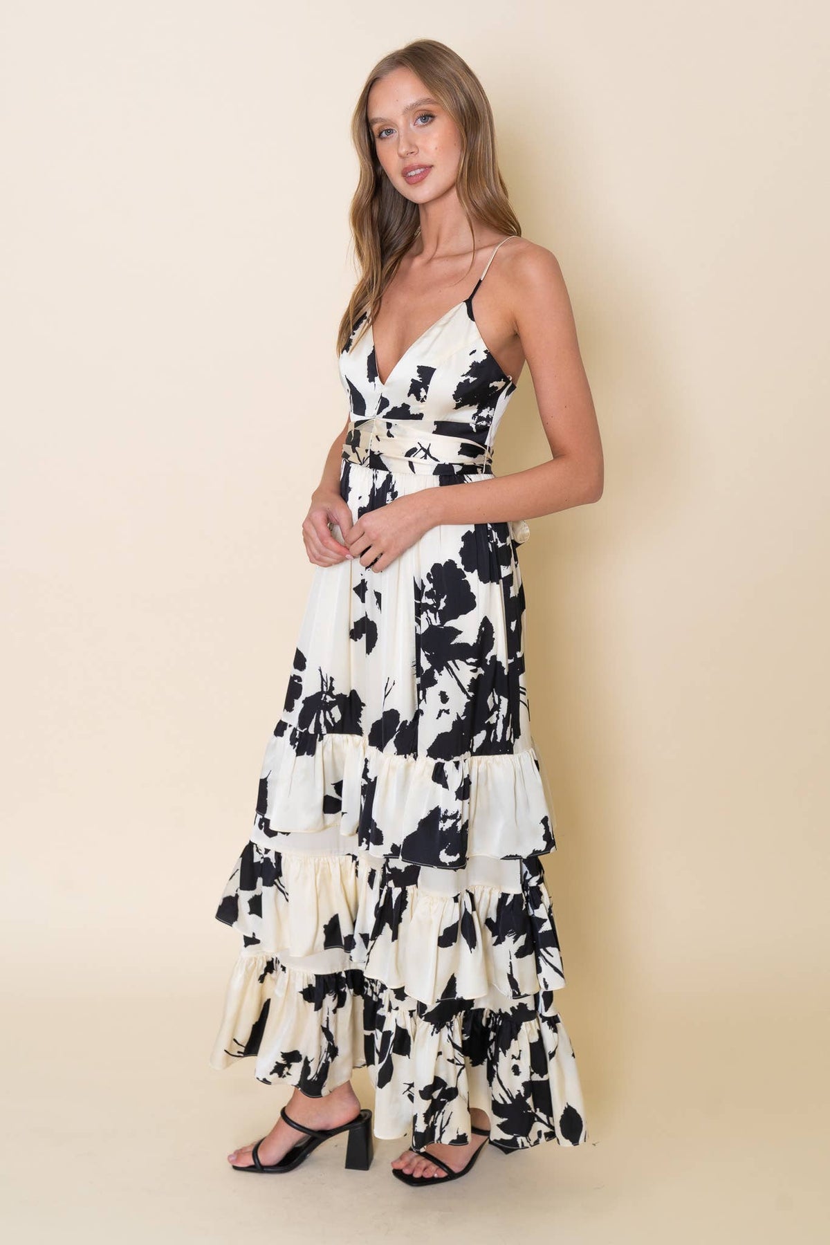 Fore Collection Tierd Floral V Neck Maxi Dress