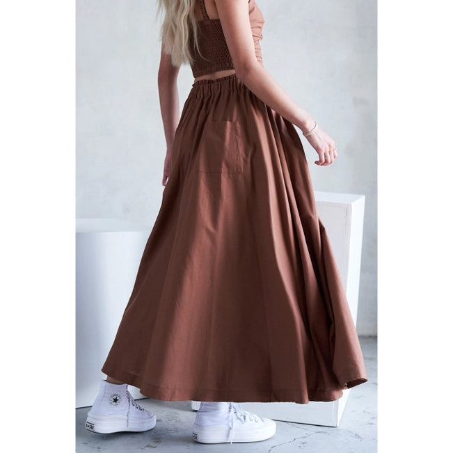Maronie Cocoa Linen Maxi Skirt
