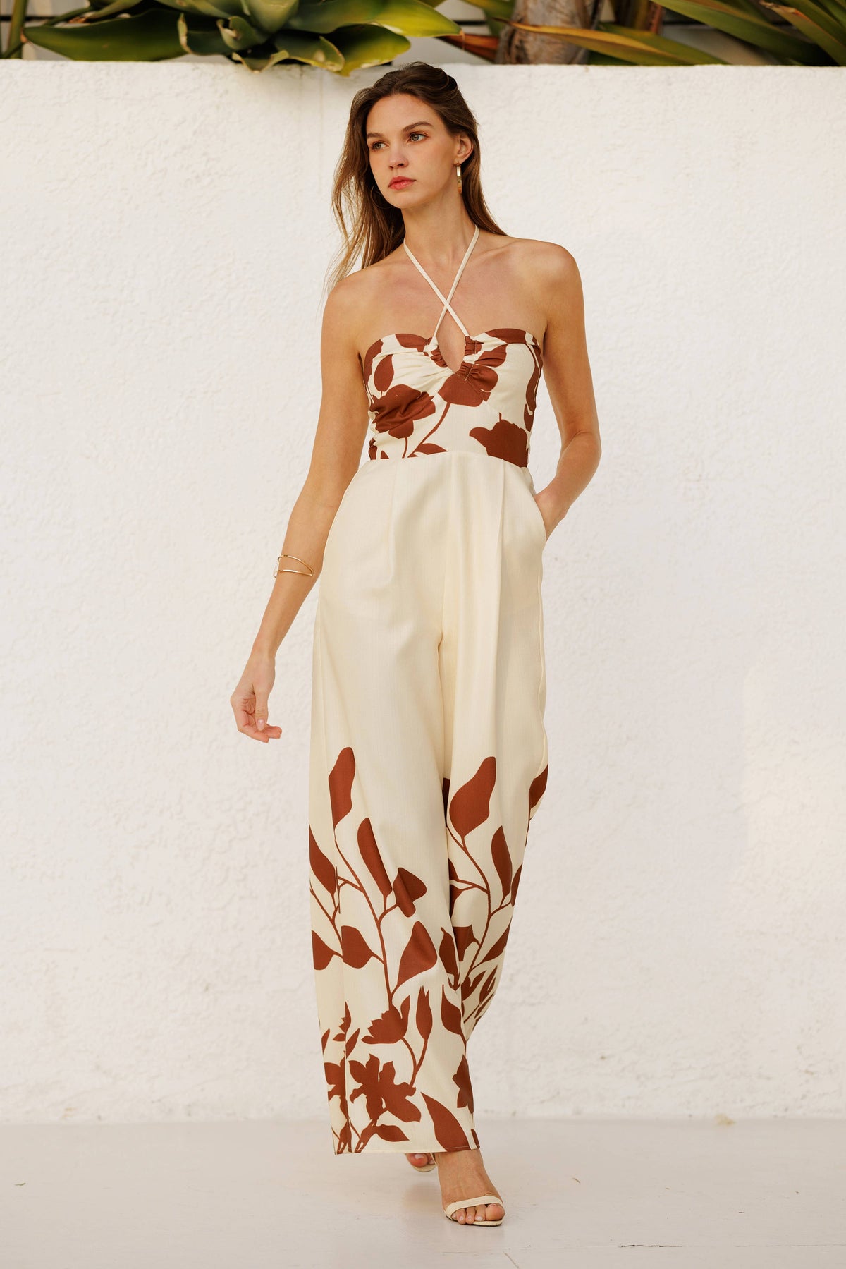 Endless Blu Rustic Floral Wide Pant Jumpsuit