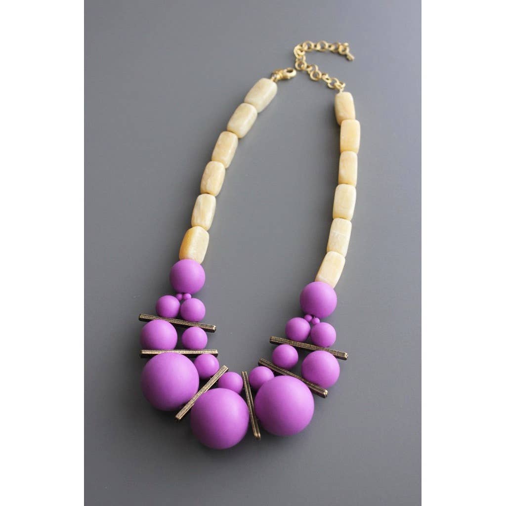 David Aubrey Yellow Stone Purple Acrylic Necklace