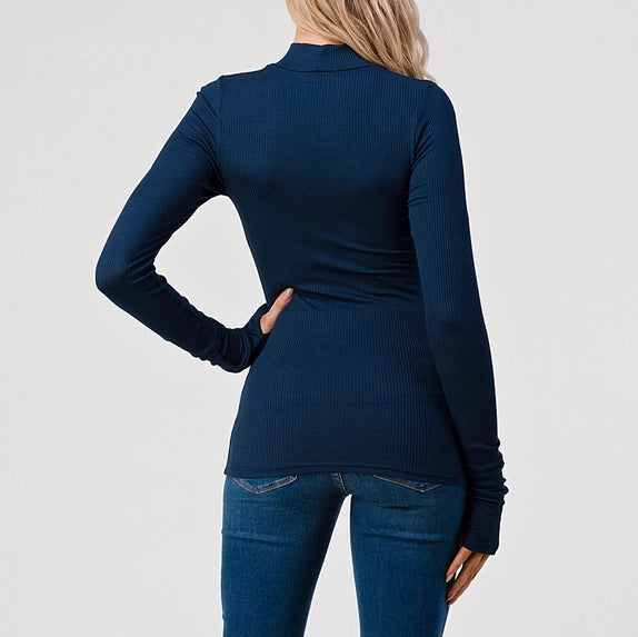Heimious Modal Rib Knit Mock Turtleneck | Navy