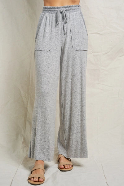 Maronie Grey Lounge Set | Twist Front Top + Wide Leg Pants