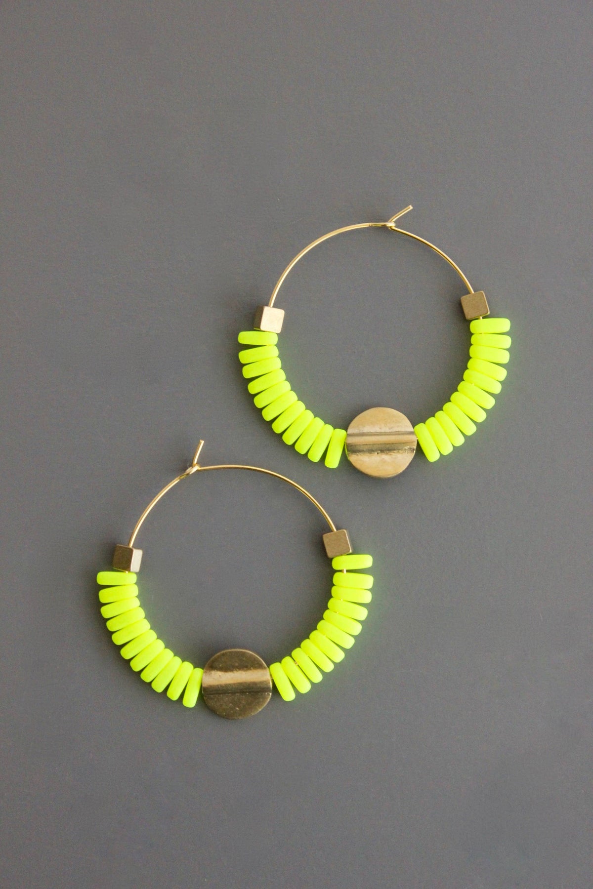 David Aubrey Neon Yellow Glass Hoop Earrings