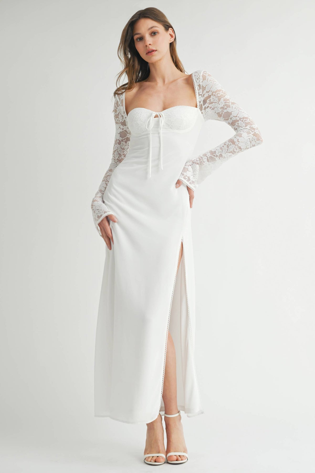 Fore Collection Lace Long Sleeve Sweetheart Dress