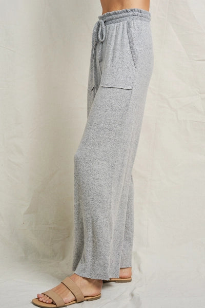 Maronie Grey Lounge Set | Twist Front Top + Wide Leg Pants