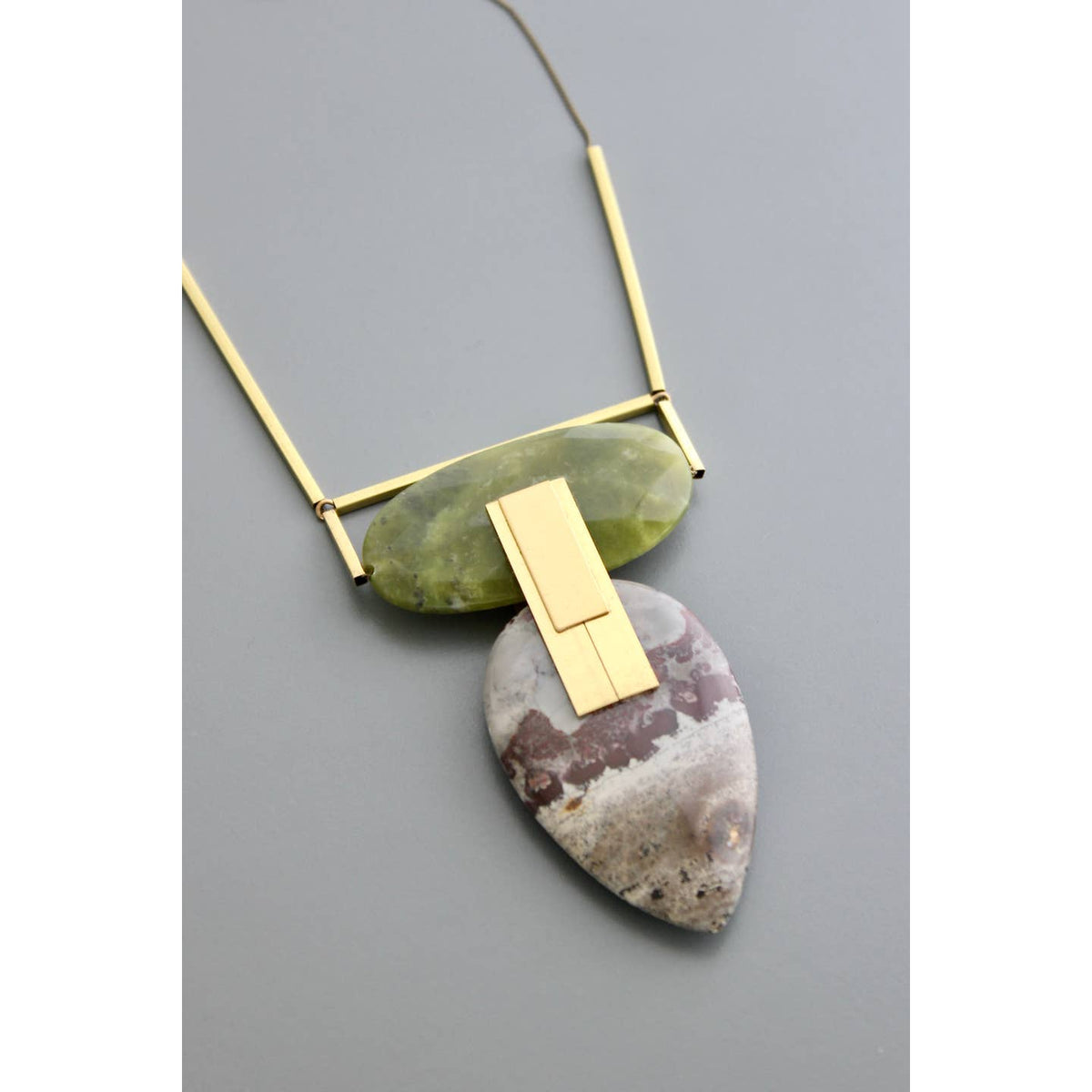 David Aubrey Jade and Jasper Pendant Necklace