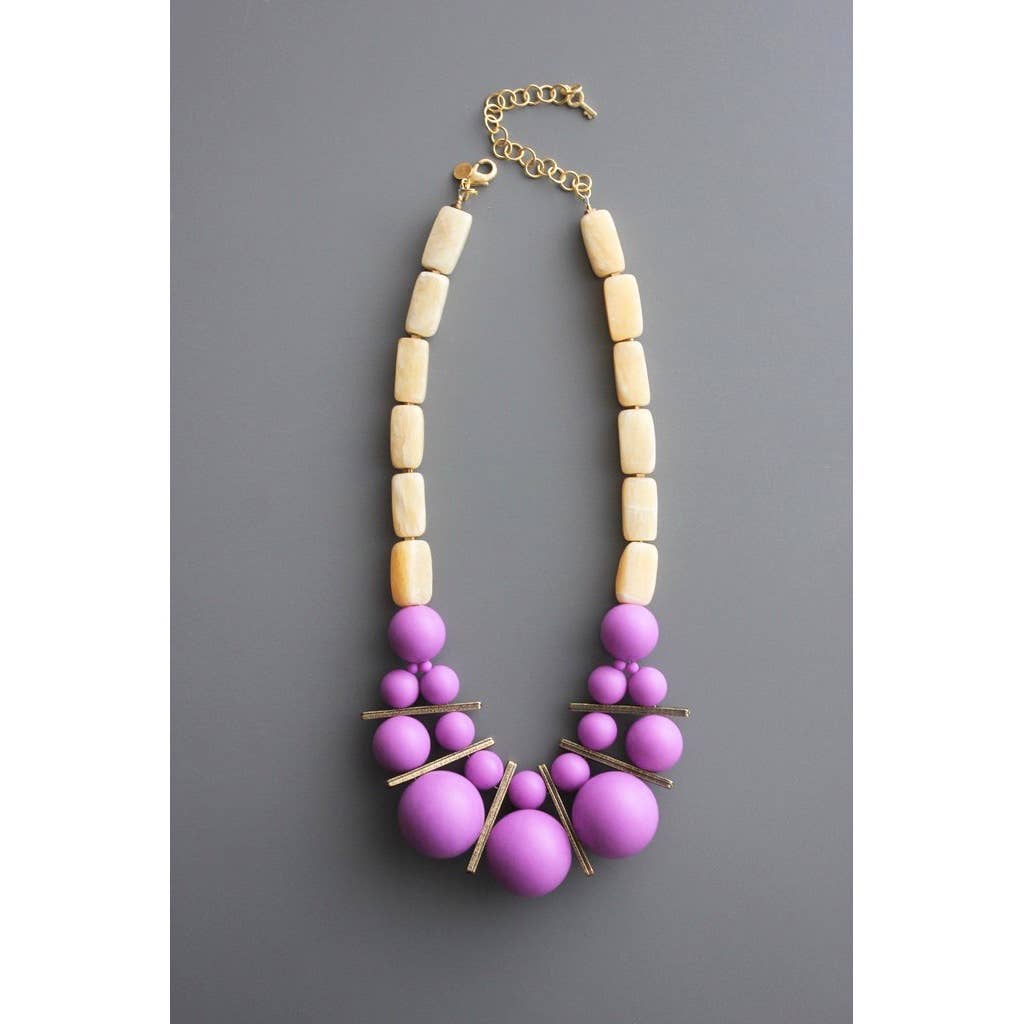 David Aubrey Yellow Stone Purple Acrylic Necklace