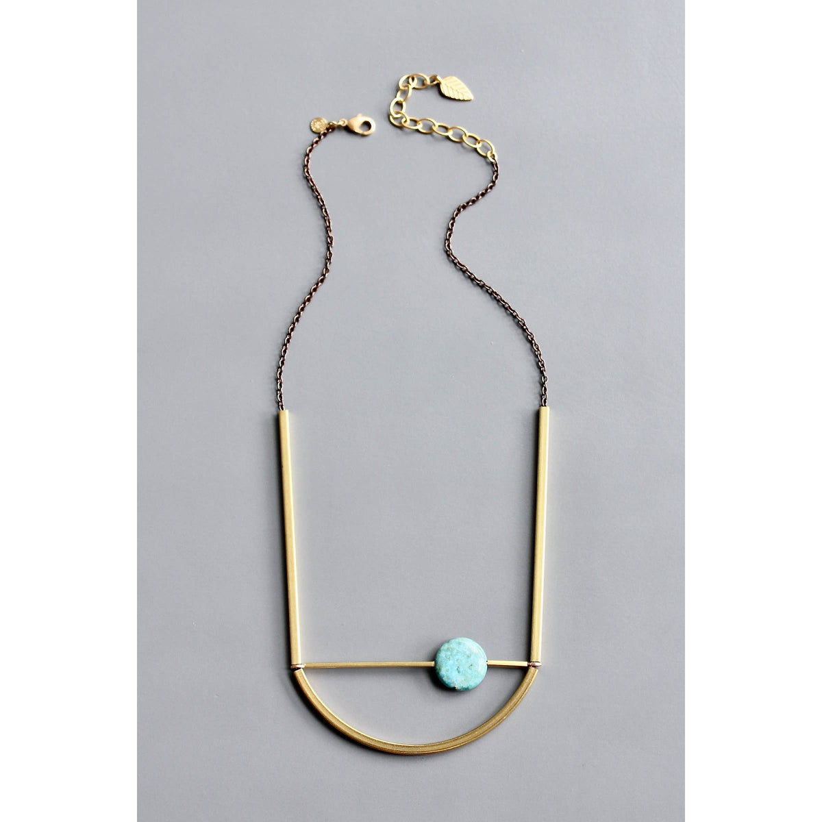 David Aubrey Turquoise and Brass Geometric Necklace
