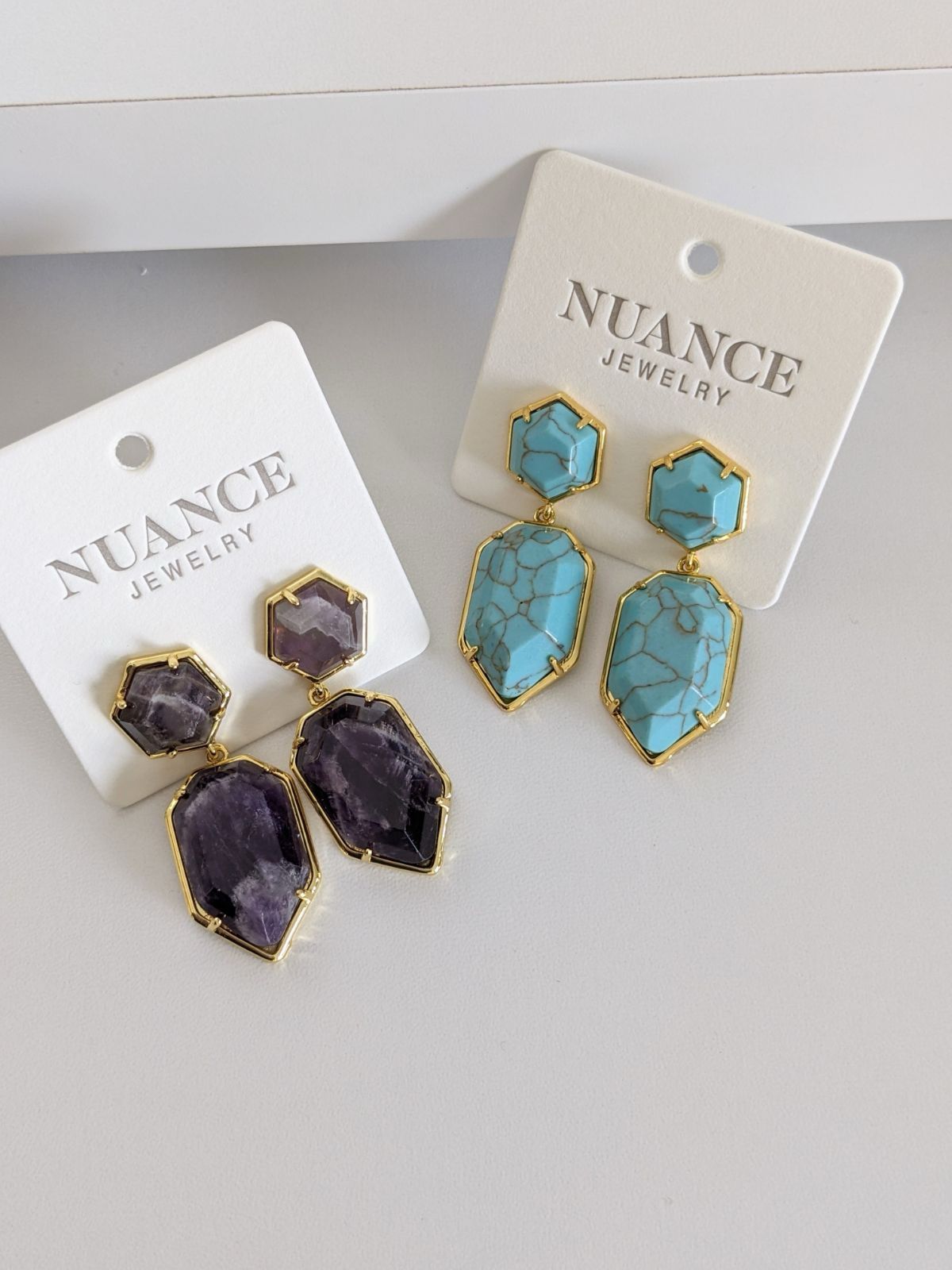 Nuance Hexagon Shield Drop Earrings