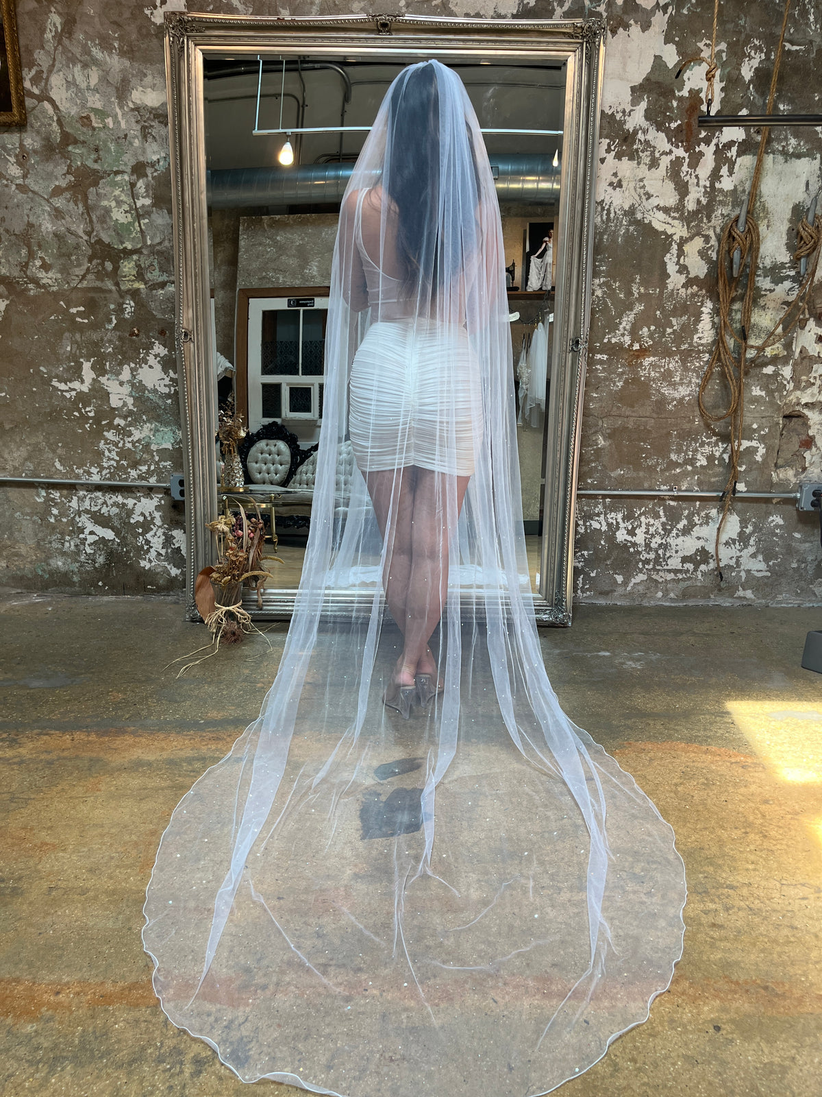 Toile Sparkled Cathedral Length Veil in White