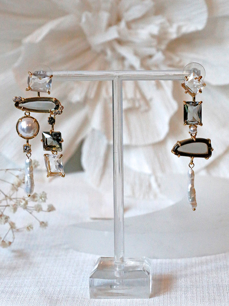 Nuance Asymmetric Jewel Drop Earrings | Pearl