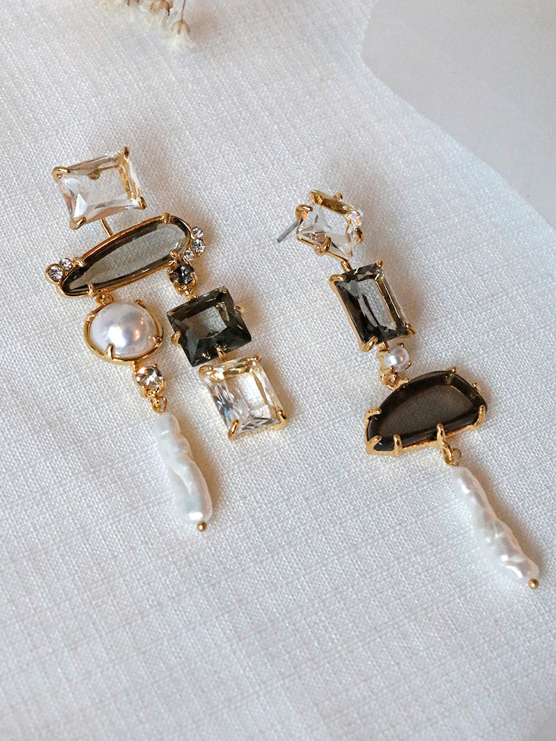 Nuance Asymmetric Jewel Drop Earrings | Pearl