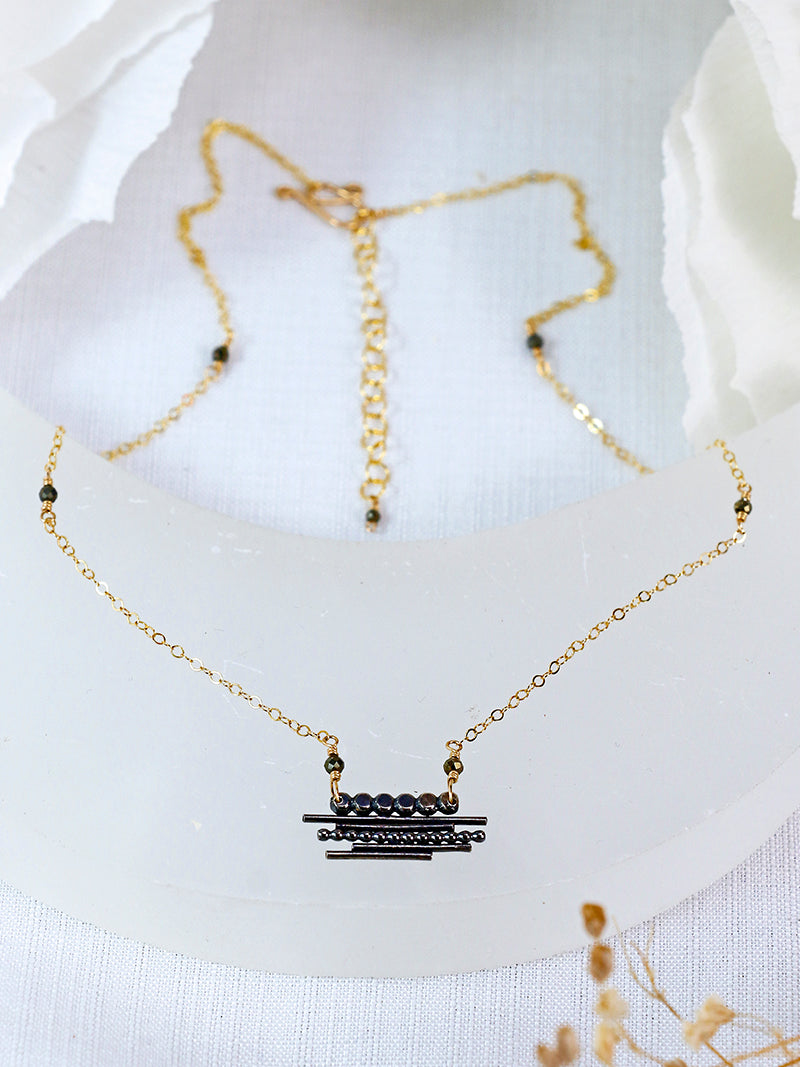 Vannucci Asymmetric Geometric Pyrite Bar Necklace