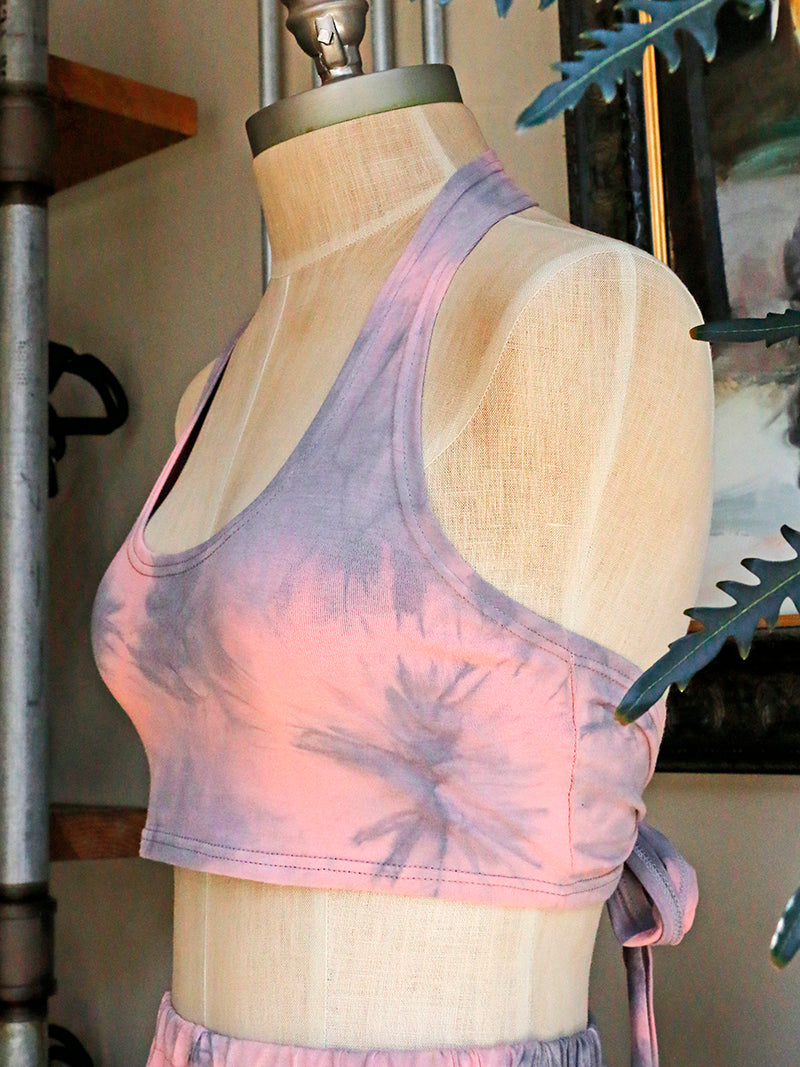 Bianca Rachele Hand Dyed Wrap Halter Top | Pink + Grey