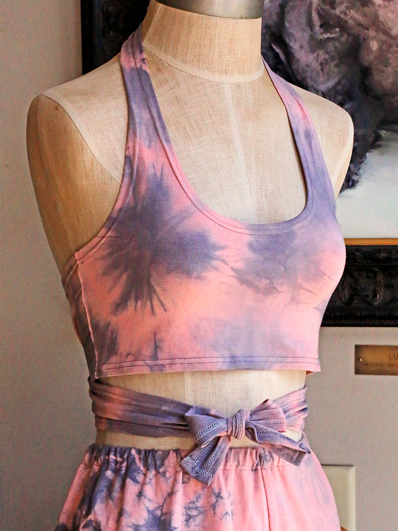 Bianca Rachele Hand Dyed Wrap Halter Top | Pink + Grey