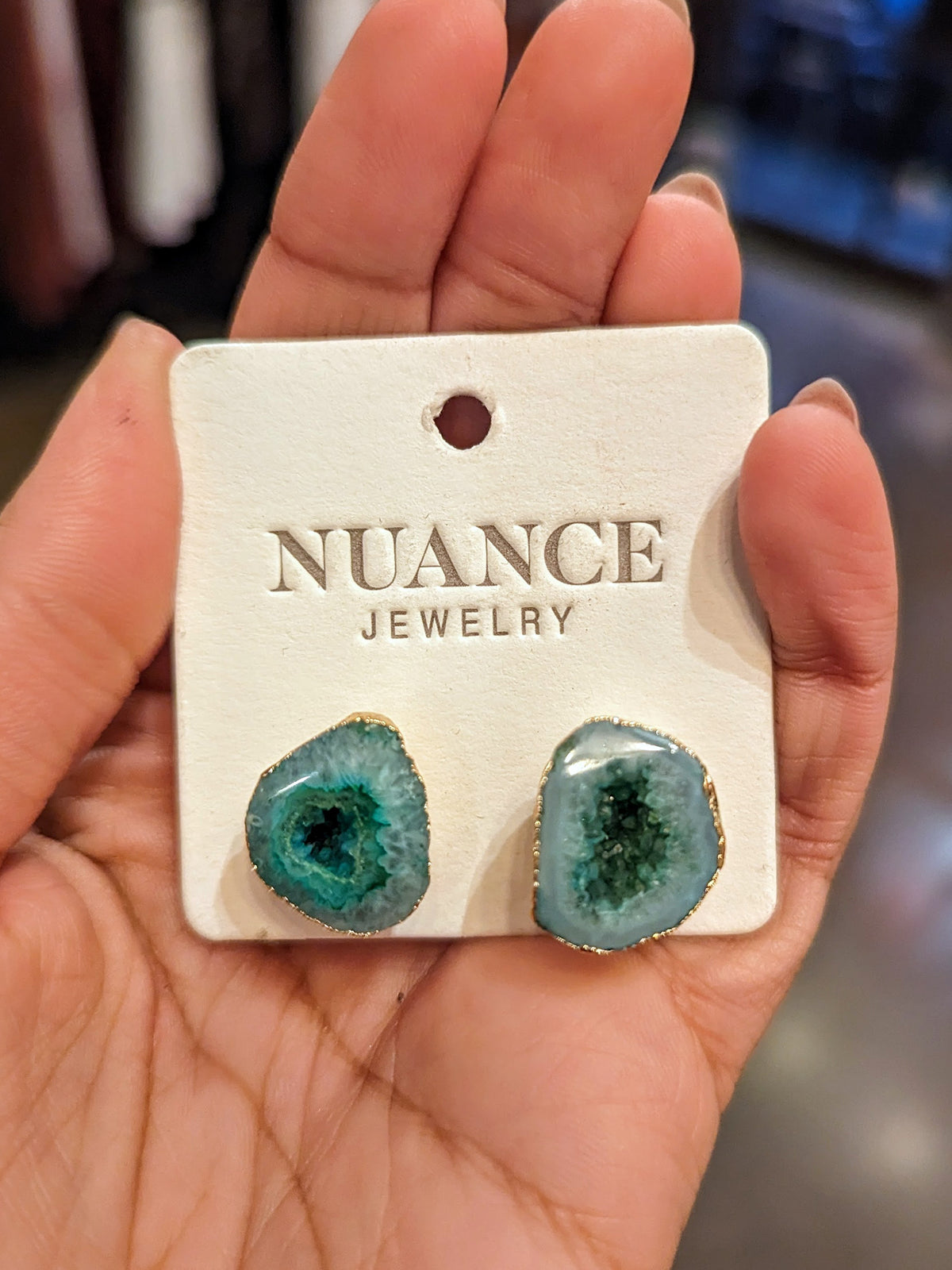 Nuance Teal Geode Studs | One of a Kind