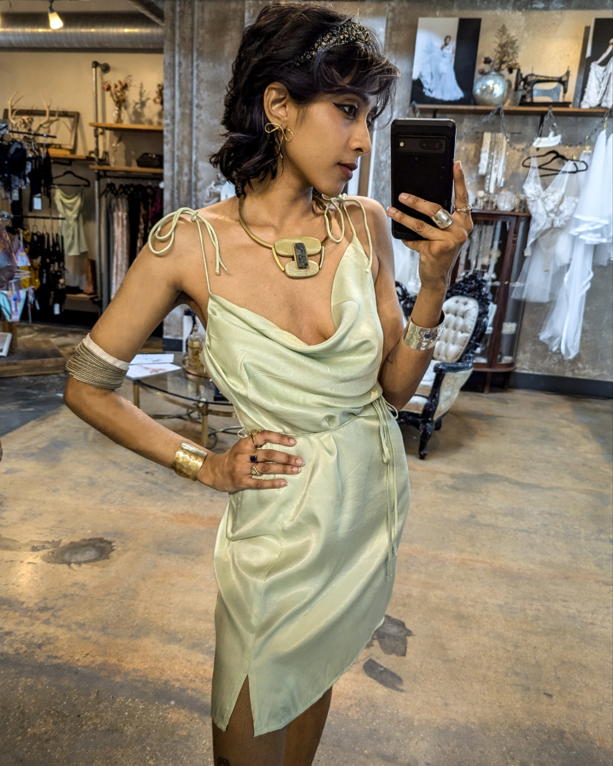 Endless Blu Sage Satin Mini Dress