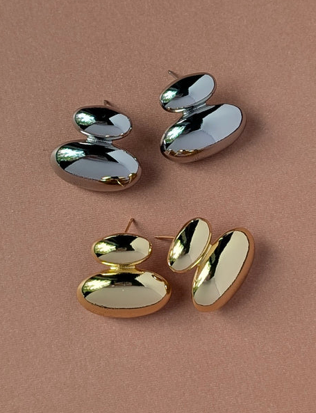 Nuance Stacked Oval Earrings | Gold & Silver