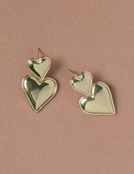 Nuance Stacked Heart Drop Earrings | Gold & Silver