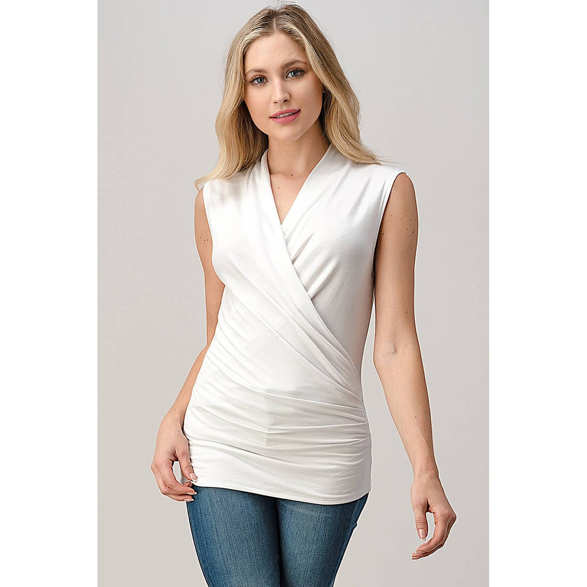 Heimious Surplice Sleeveless Knit Top