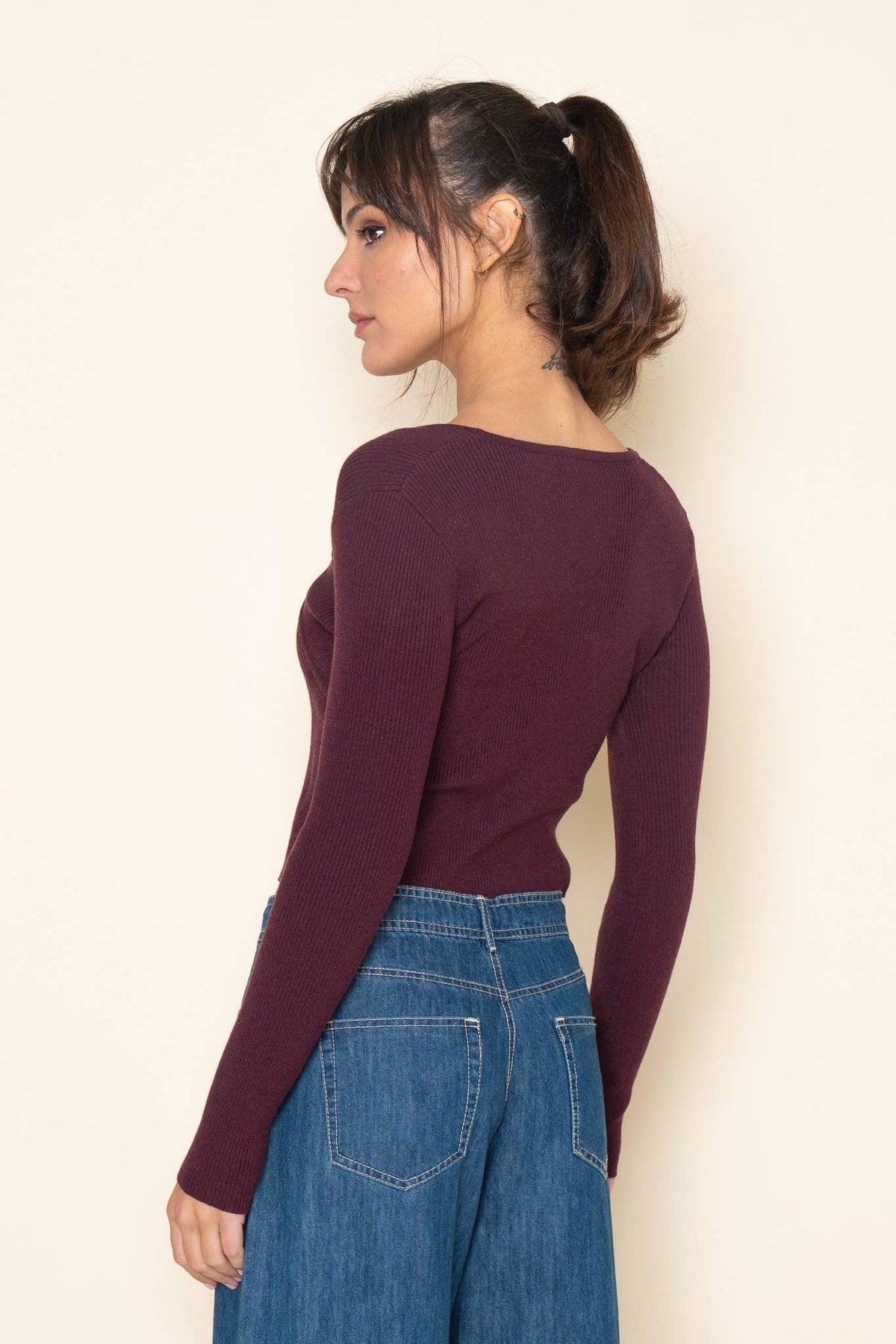 Fore Collection Buckle Detail Long Sleeve Knit Top