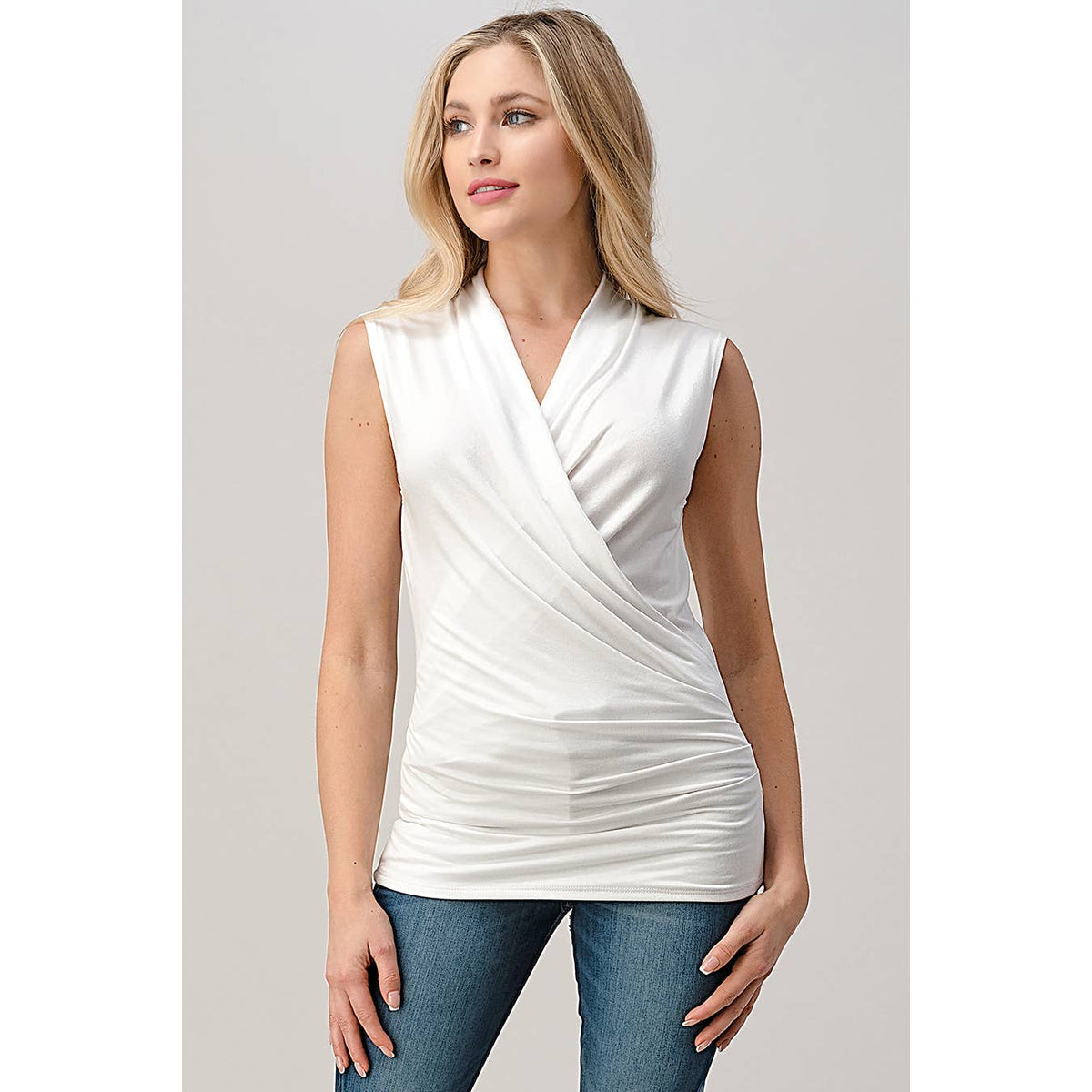 Heimious Surplice Sleeveless Knit Top