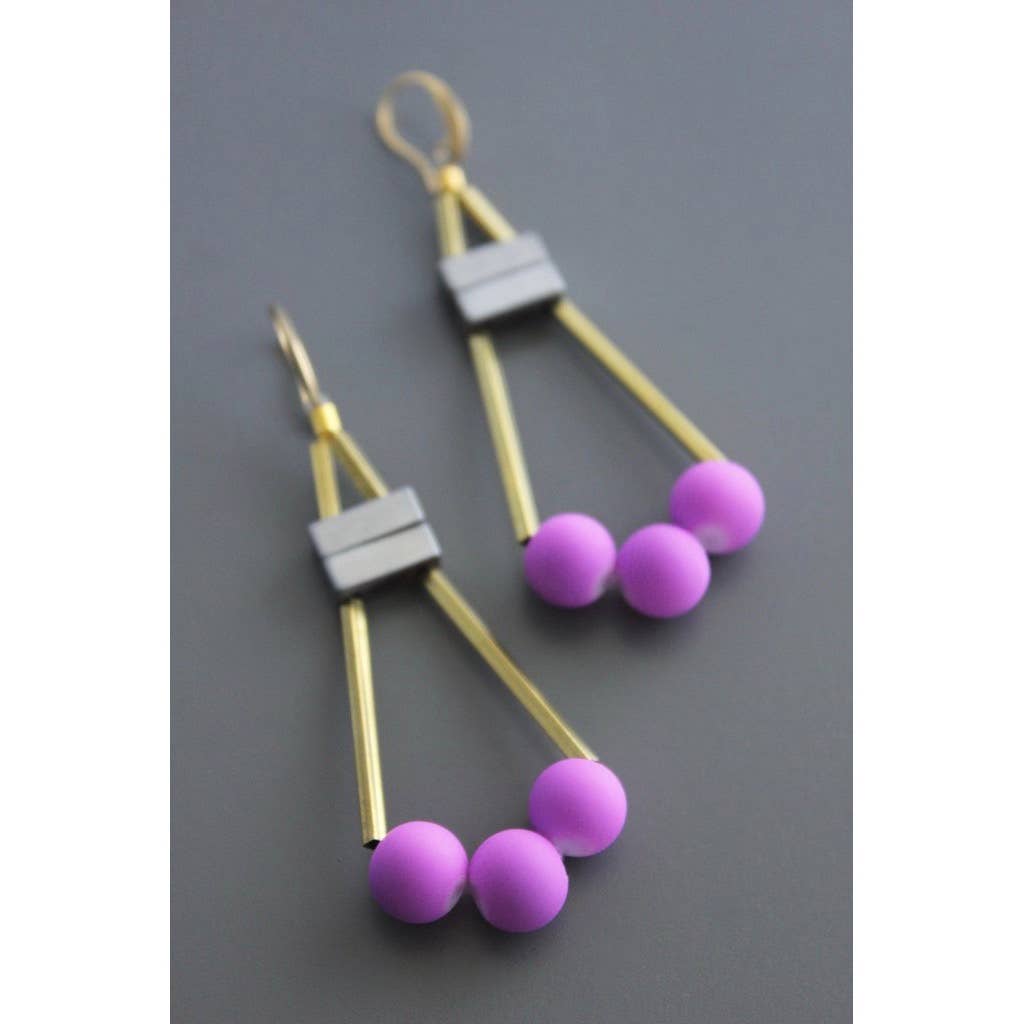 David Aubrey Geometric Pink and Brass Earrings