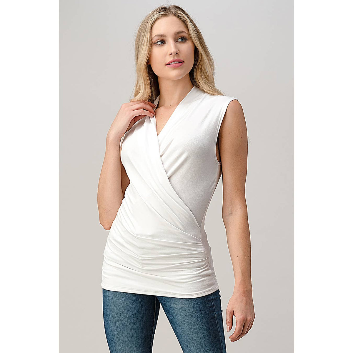Heimious Surplice Sleeveless Knit Top