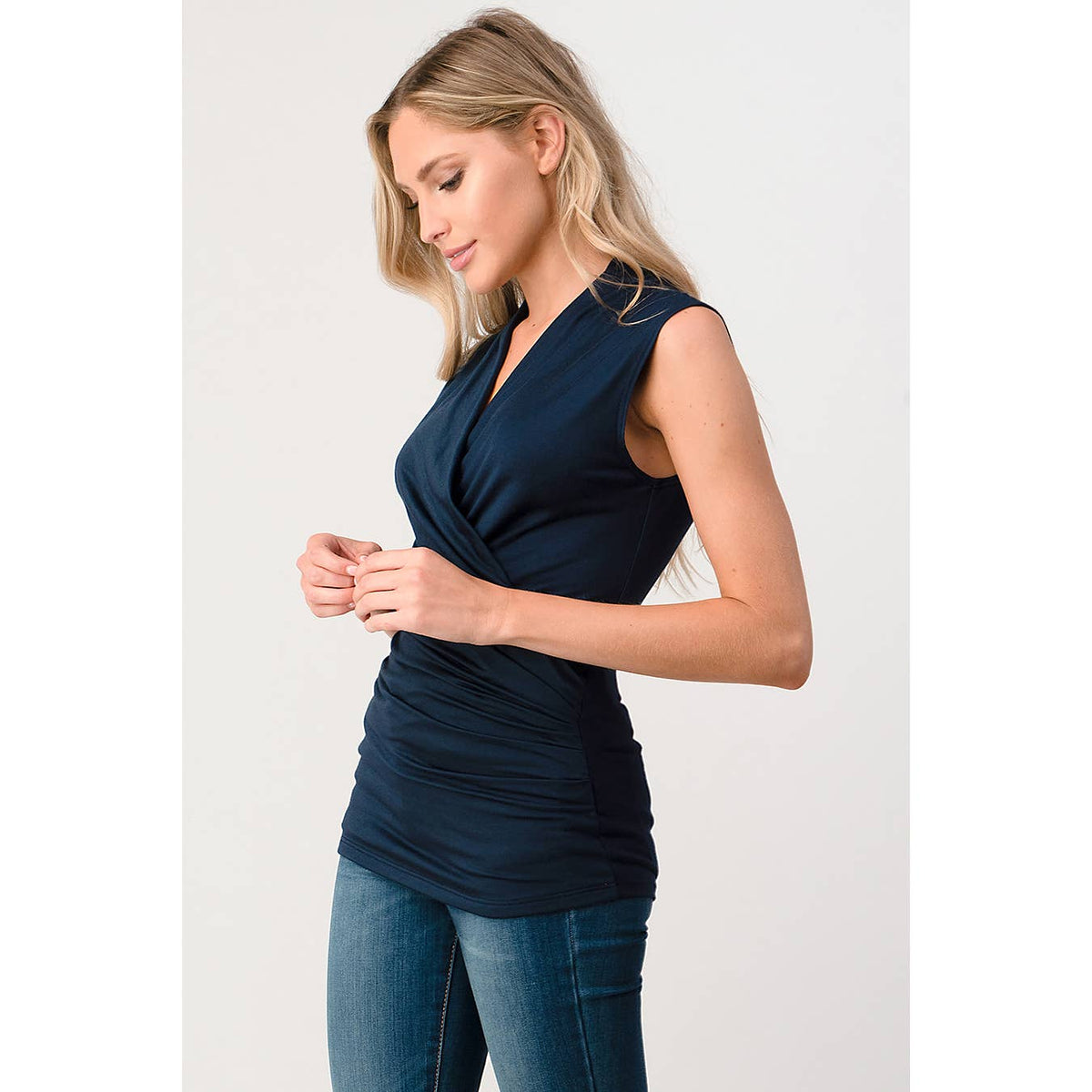 Heimious Surplice Sleeveless Knit Top