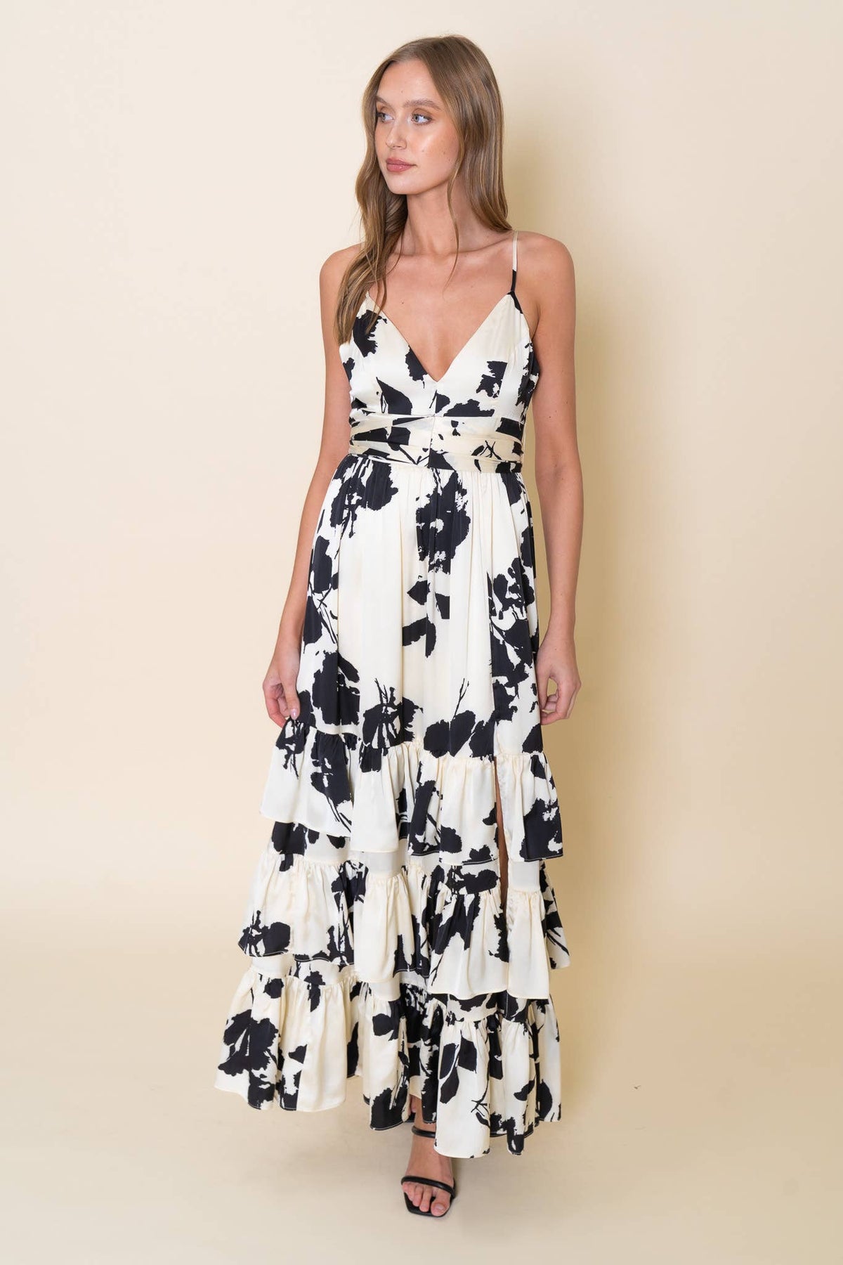 Fore Collection Tierd Floral V Neck Maxi Dress