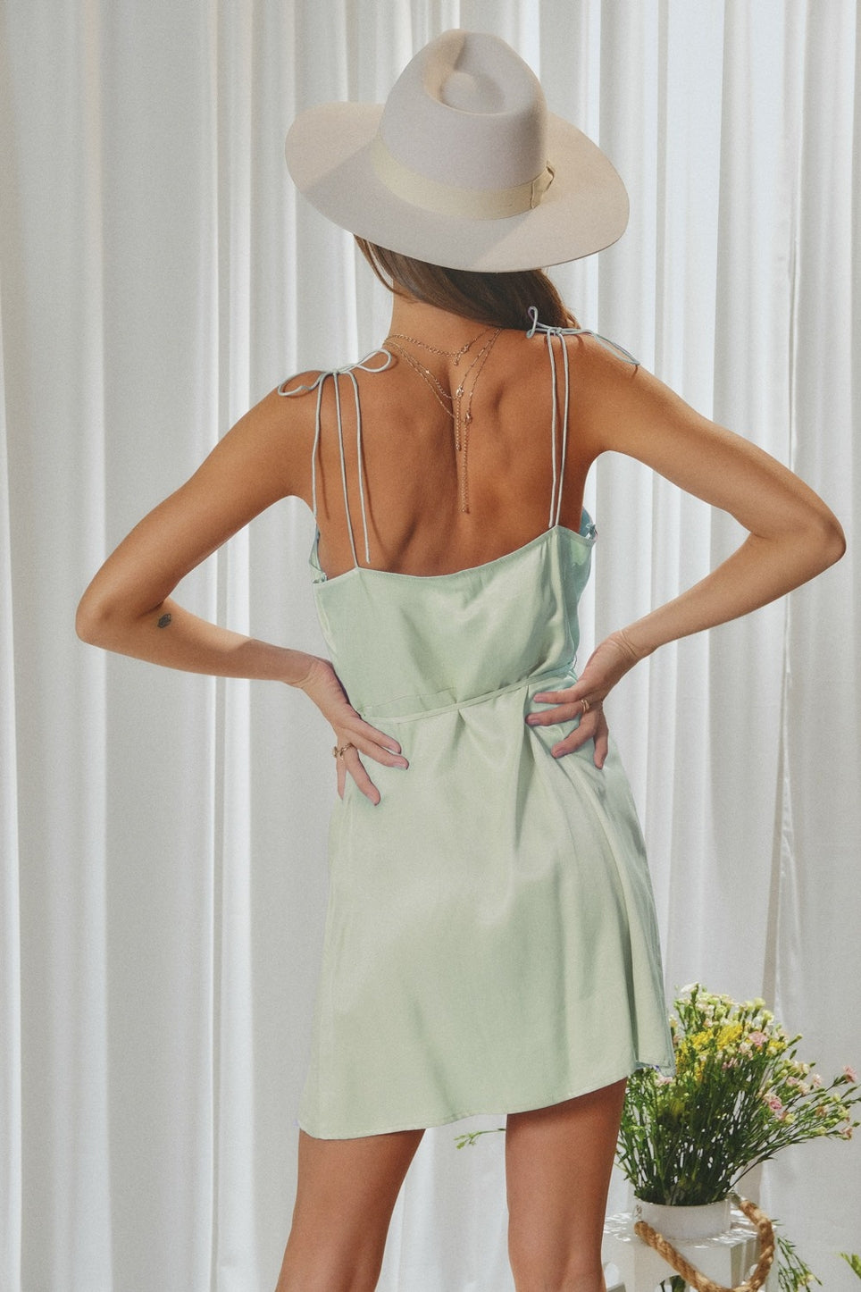 Endless Blu Sage Satin Mini Dress