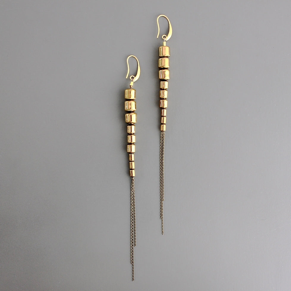 David Aubrey Gold Hematite + Brass Ox Chain Earrings