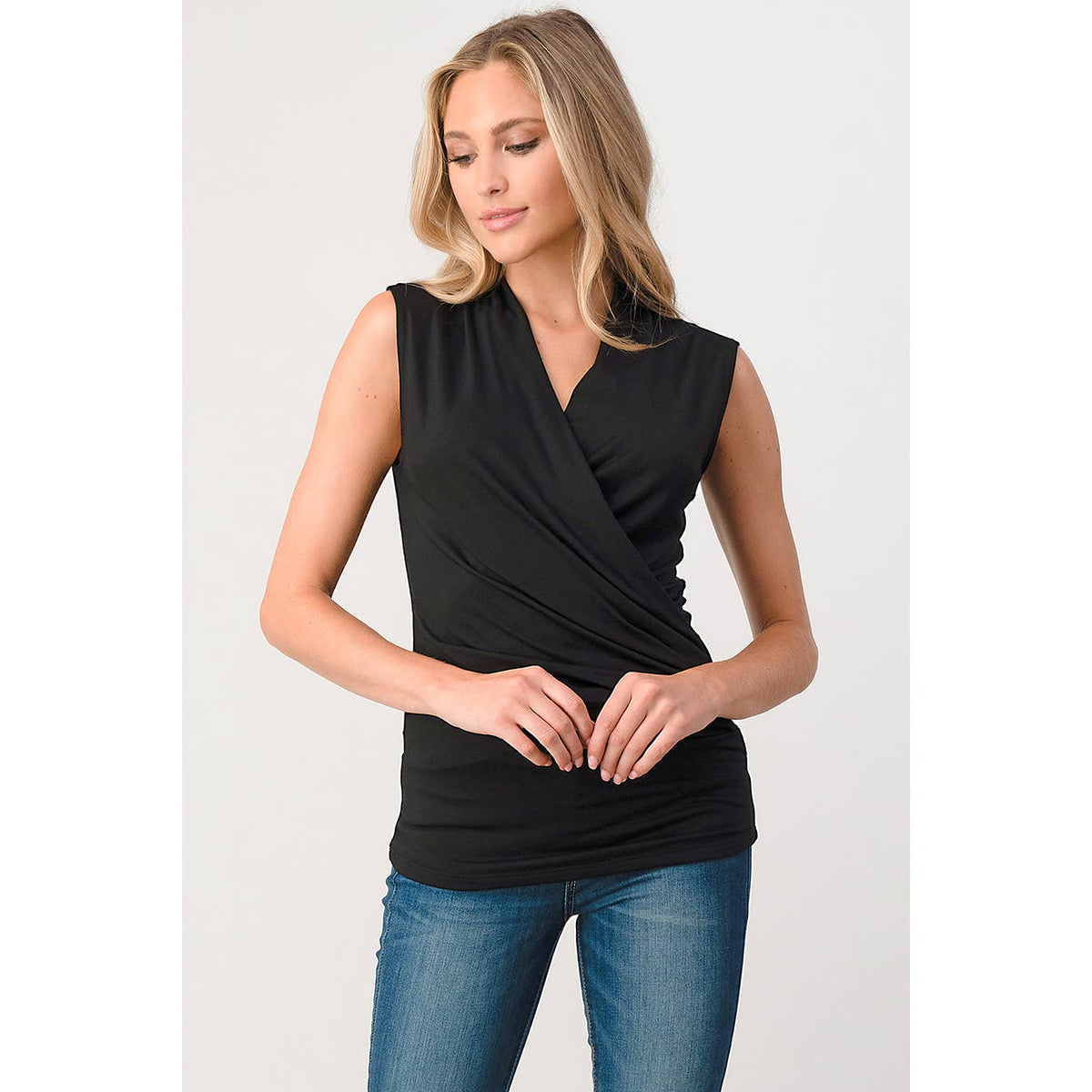 Heimious Surplice Sleeveless Knit Top