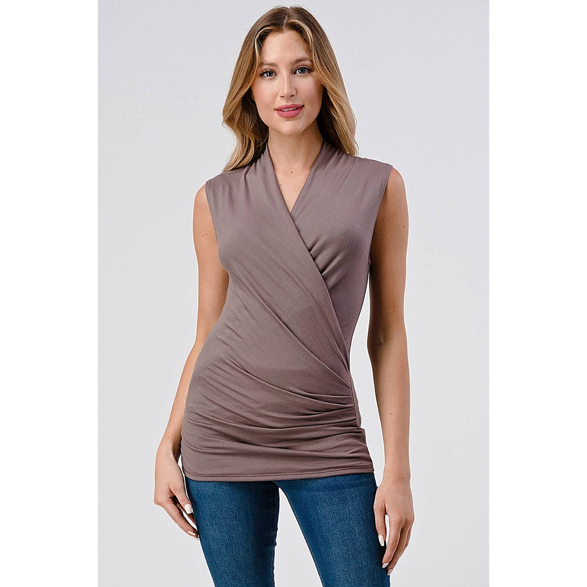 Heimious Surplice Sleeveless Knit Top
