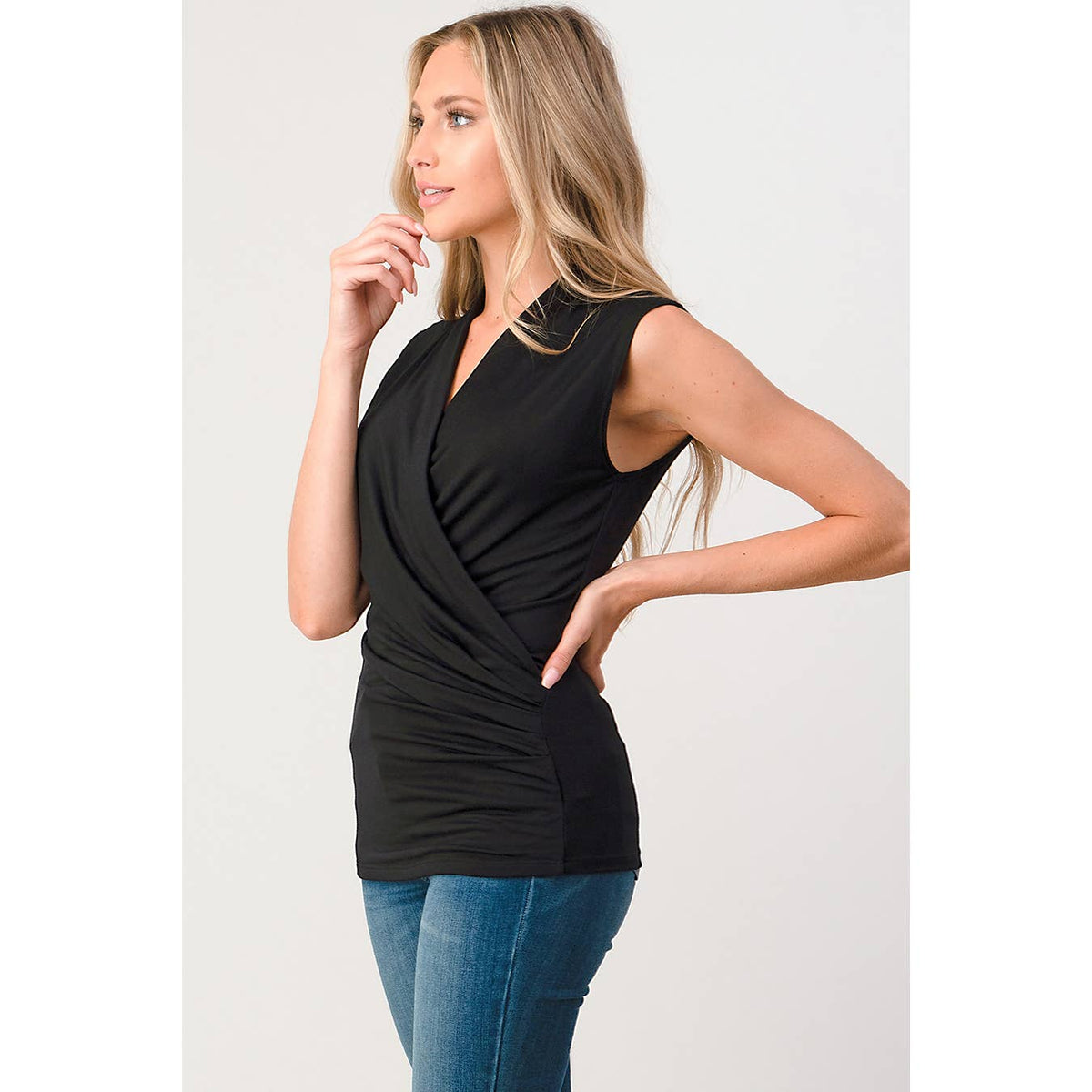 Heimious Surplice Sleeveless Knit Top