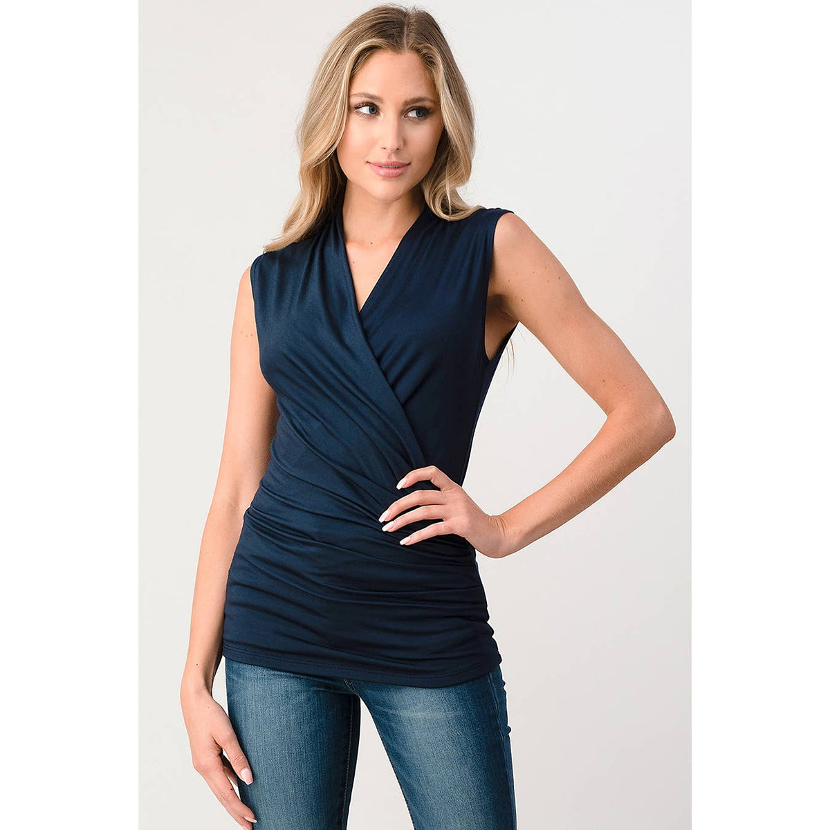 Heimious Surplice Sleeveless Knit Top
