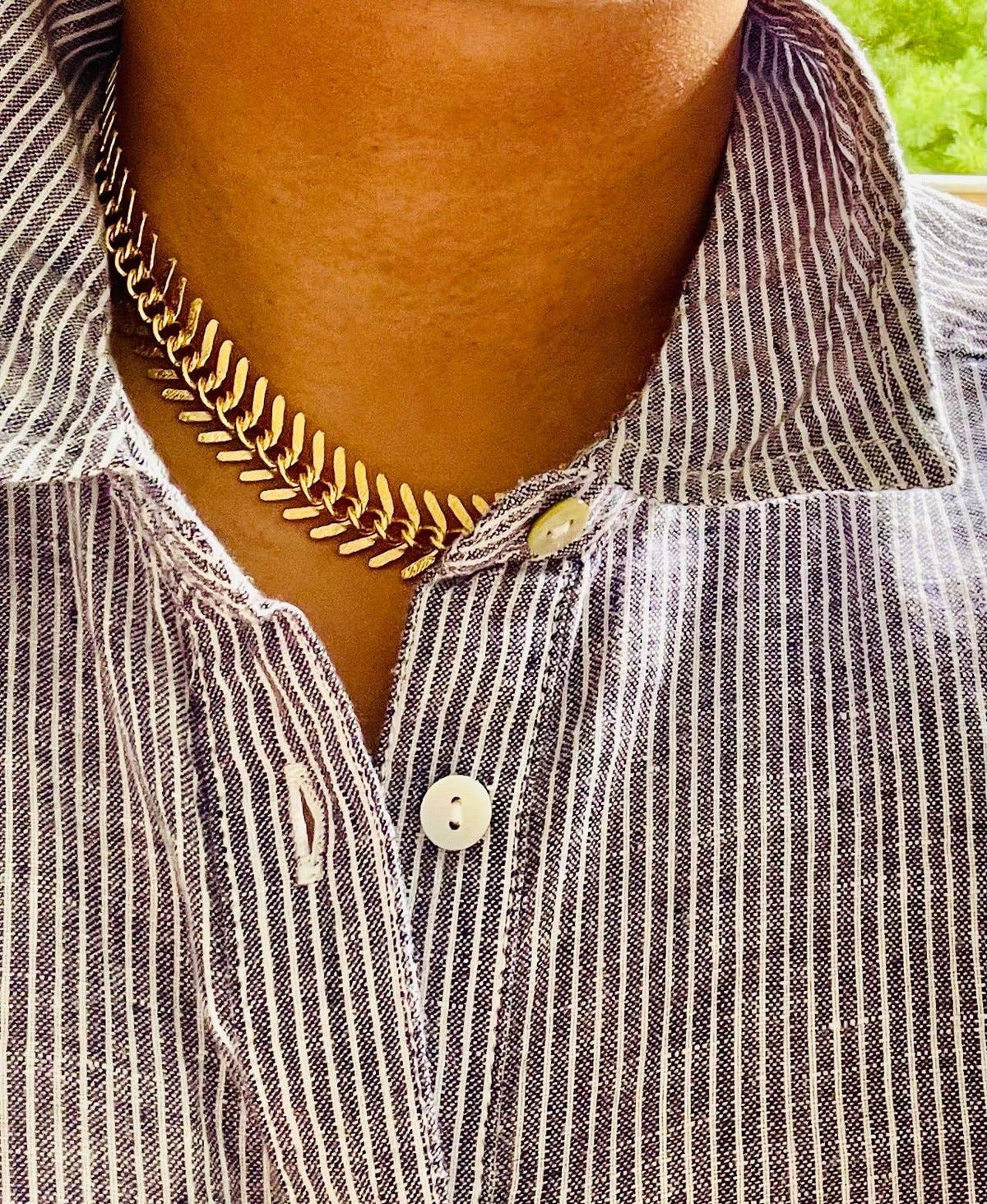 David Aubrey Gold Chain Fish Bone Necklace