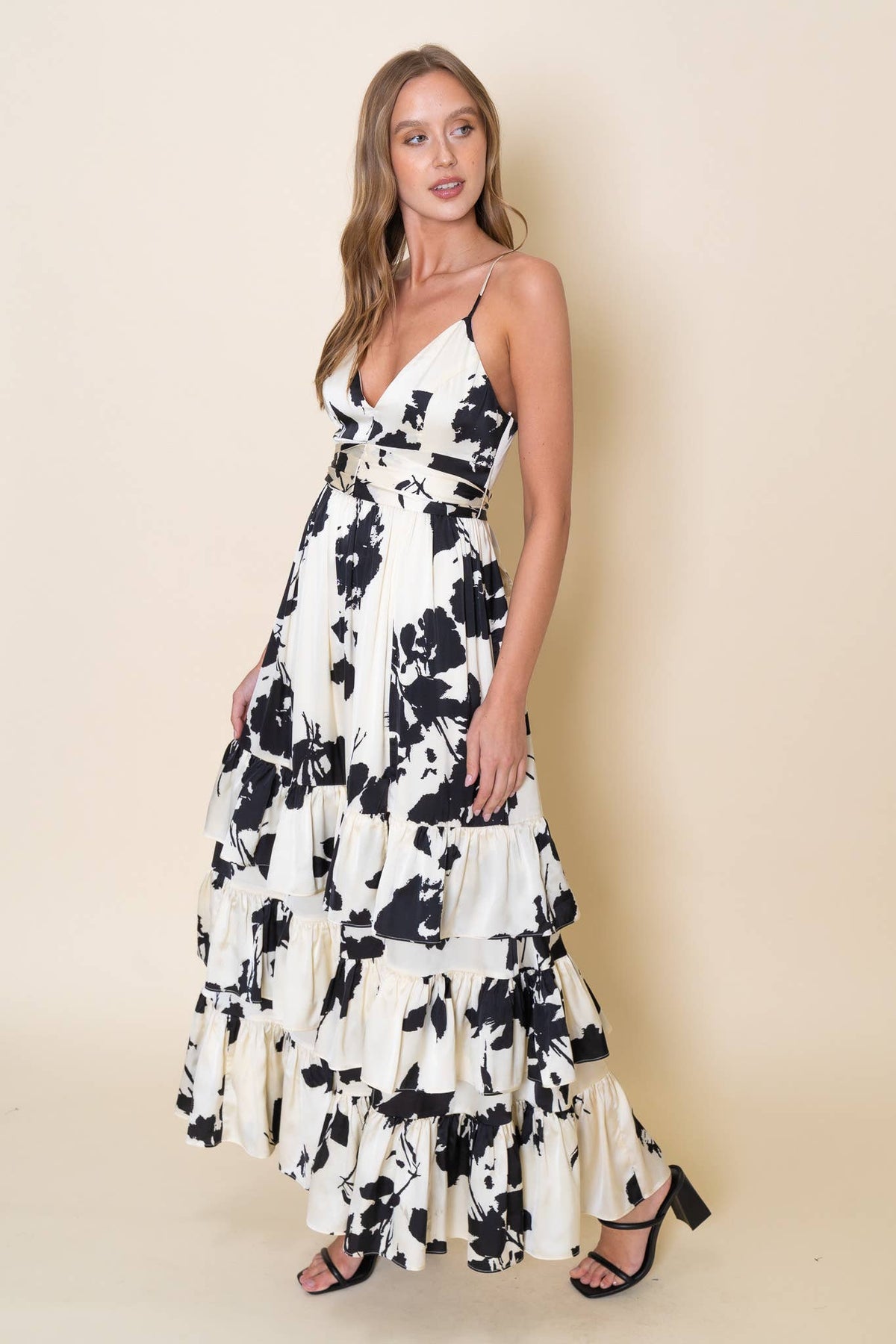 Fore Collection Tierd Floral V Neck Maxi Dress